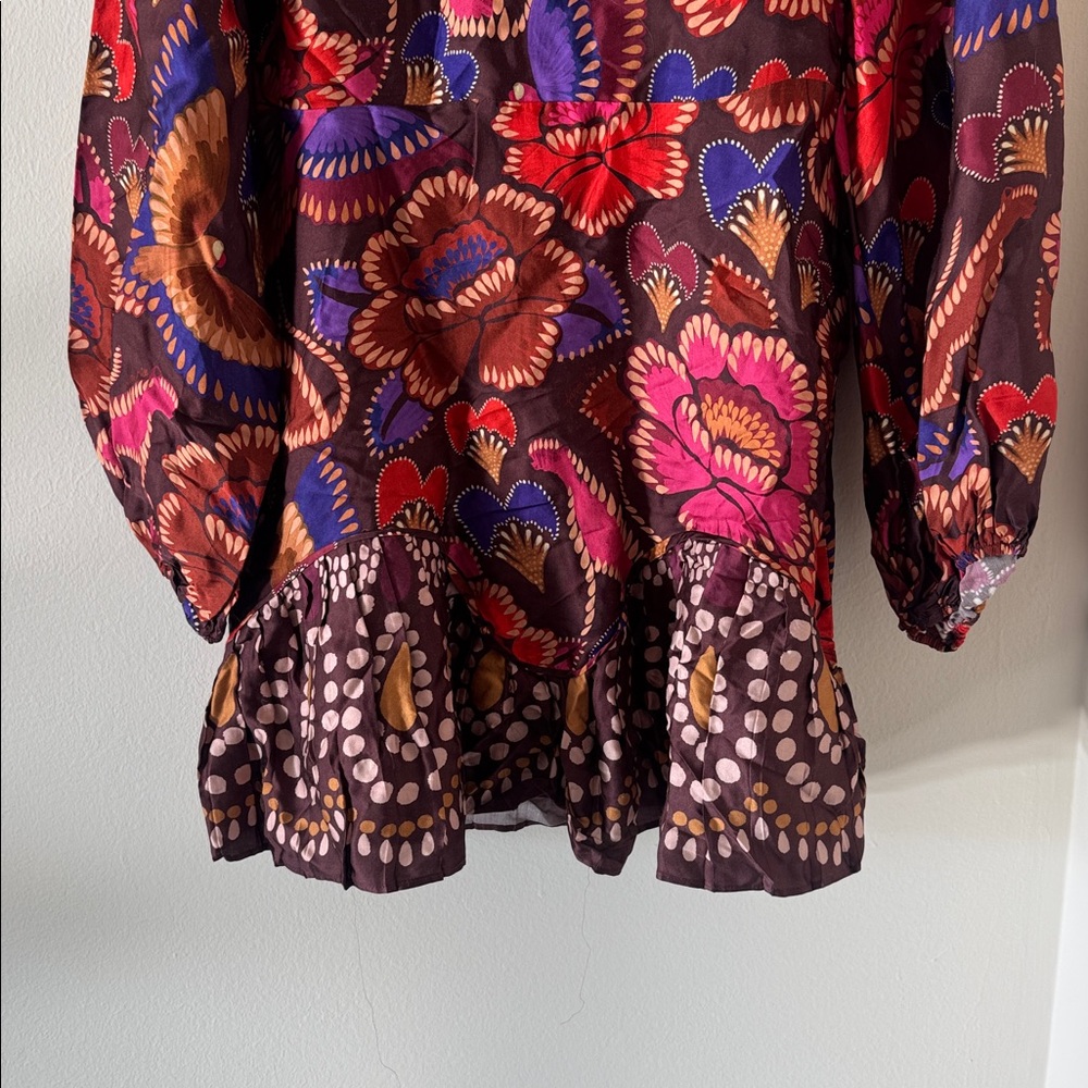FARM Rio Floral Long Sleeve Dress - Red Brown Purple - Picture 8 of 12